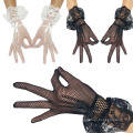 Grace Karin arco sexy nudo decorado malla nupcial de la boda guantes de encaje blanco CL010606-2